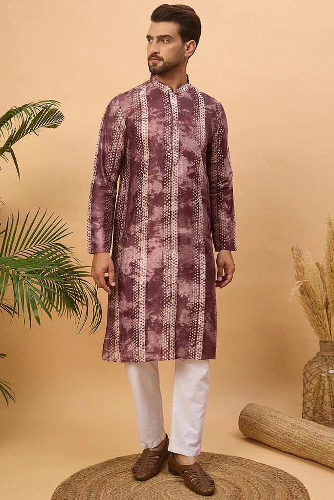 Burgundy Silk Blend Shibori Embroidered Straight Kurta MKU1537