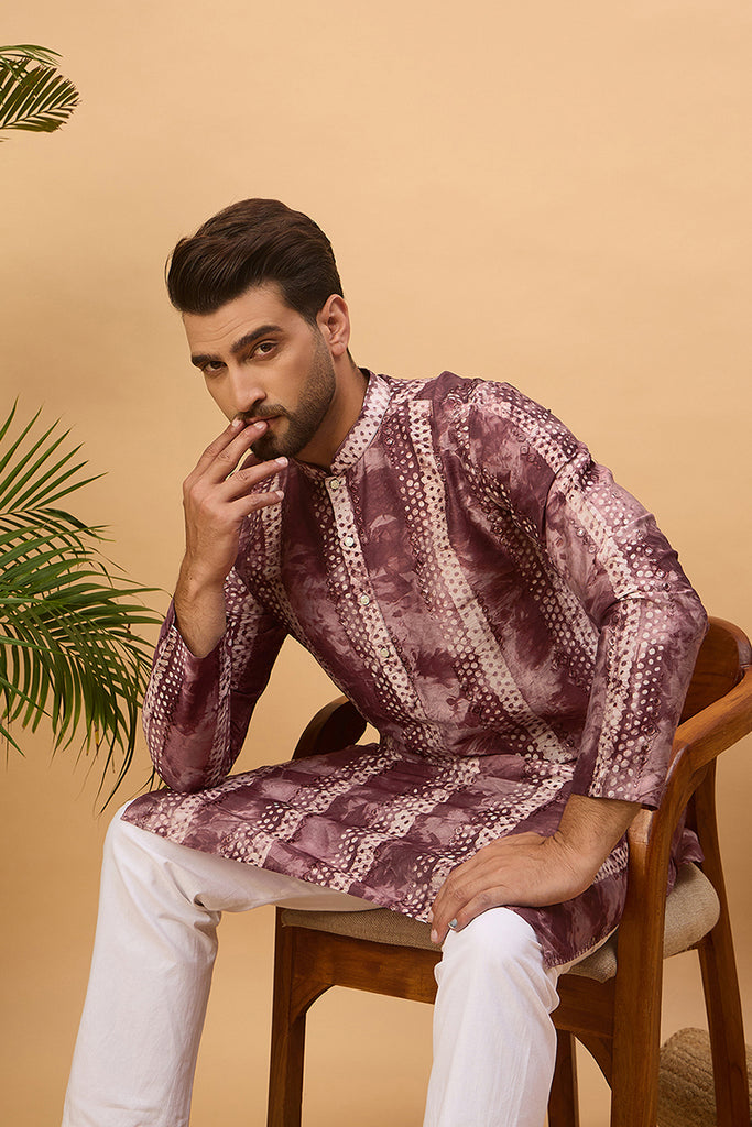 Burgundy Silk Blend Shibori Embroidered Straight Kurta MKU1537