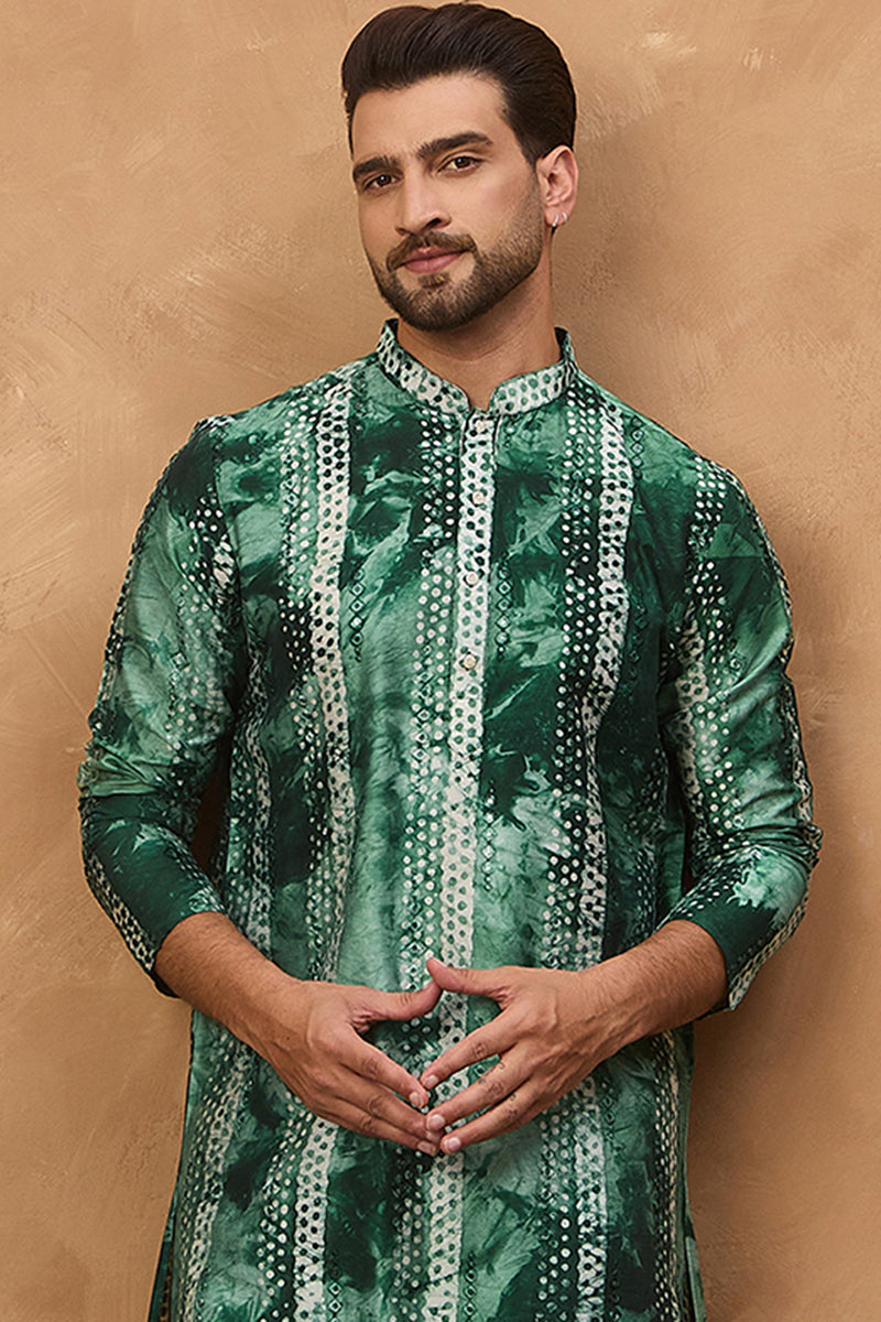 Green Silk Blend Shibori Embroidered Straight Kurta MKU1538