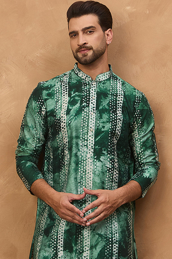 Green Silk Blend Shibori Embroidered Straight Kurta MKU1538