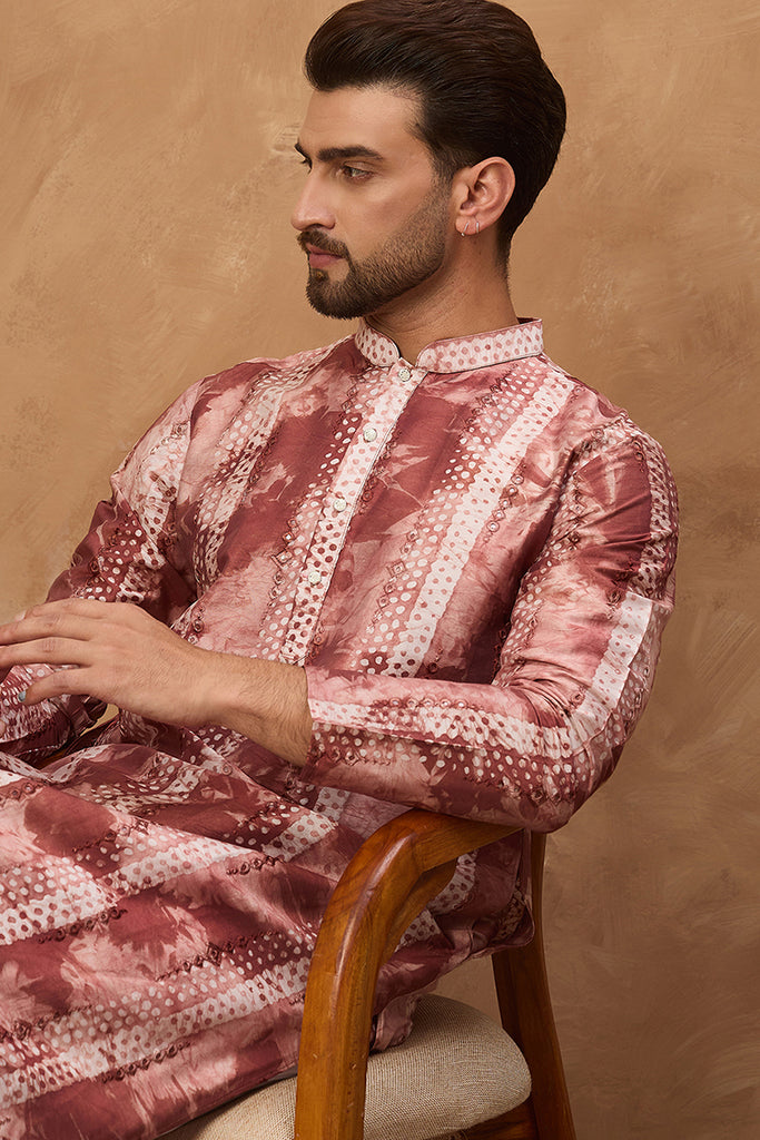 Brown Silk Blend Shibori Embroidered Straight Kurta MKU1539