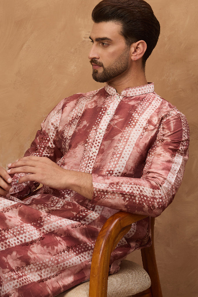 Brown Silk Blend Shibori Embroidered Straight Kurta With Pant Set MKSET1539