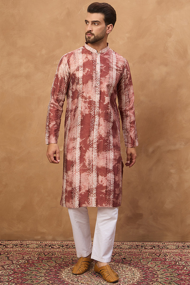 Brown Silk Blend Shibori Embroidered Straight Kurta MKU1539