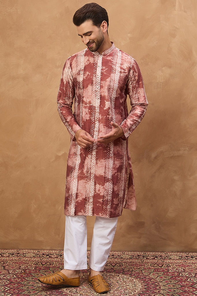Brown Silk Blend Shibori Embroidered Straight Kurta MKU1539