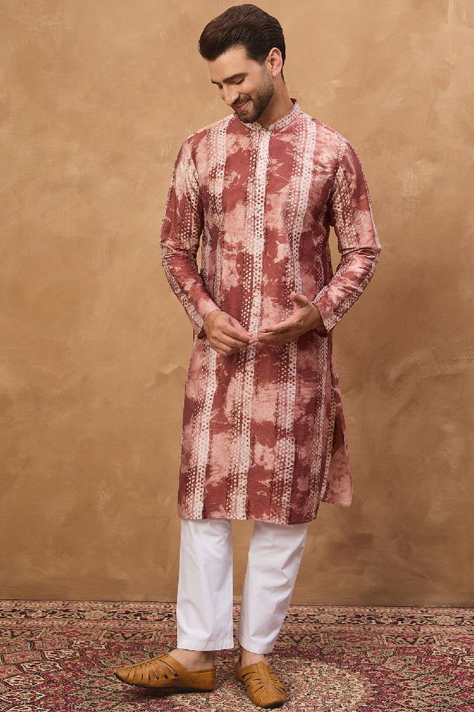 Brown Silk Blend Shibori Embroidered Straight Kurta With Pant Set MKSET1539