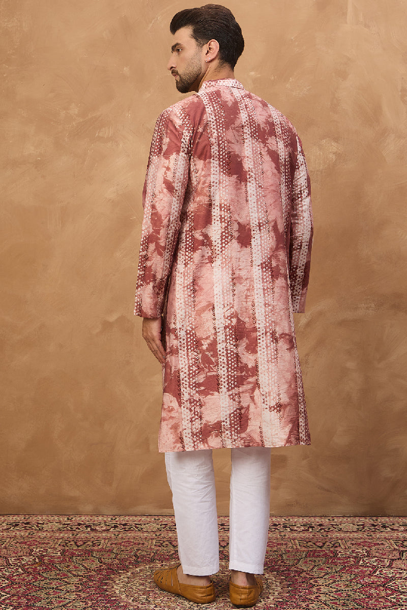 Brown Silk Blend Shibori Embroidered Straight Kurta With Pant Set MKSET1539