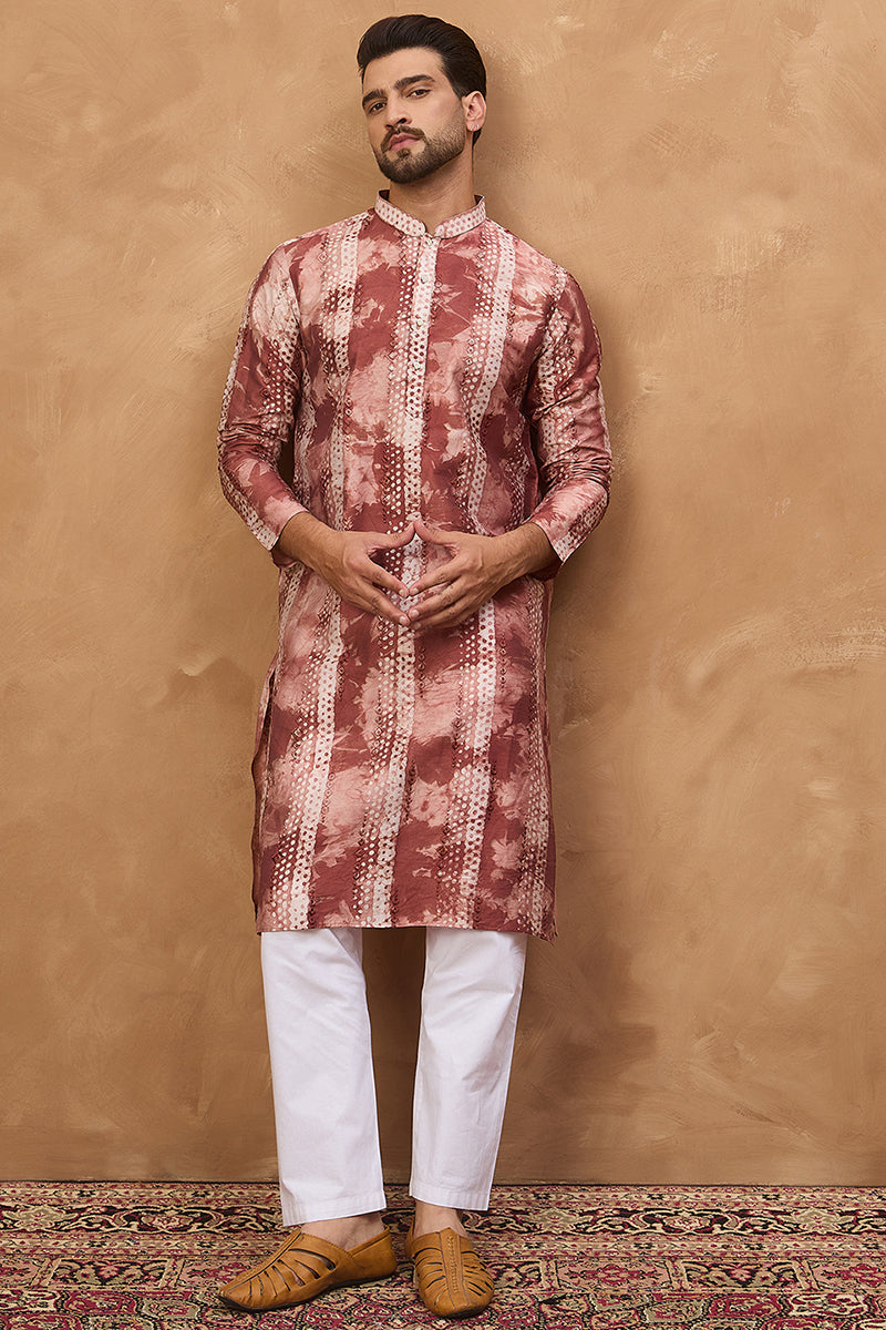 Brown Silk Blend Shibori Embroidered Straight Kurta MKU1539