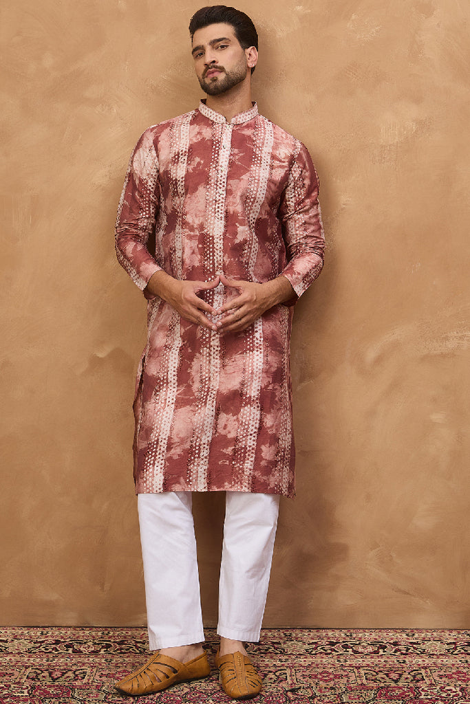 Brown Silk Blend Shibori Embroidered Straight Kurta With Pant Set MKSET1539