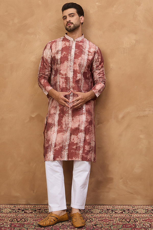 Brown Silk Blend Shibori Embroidered Straight Kurta MKU1539