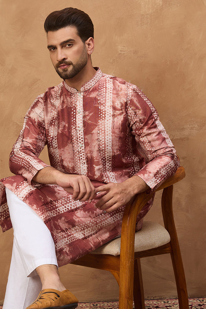Brown Silk Blend Shibori Embroidered Straight Kurta MKU1539