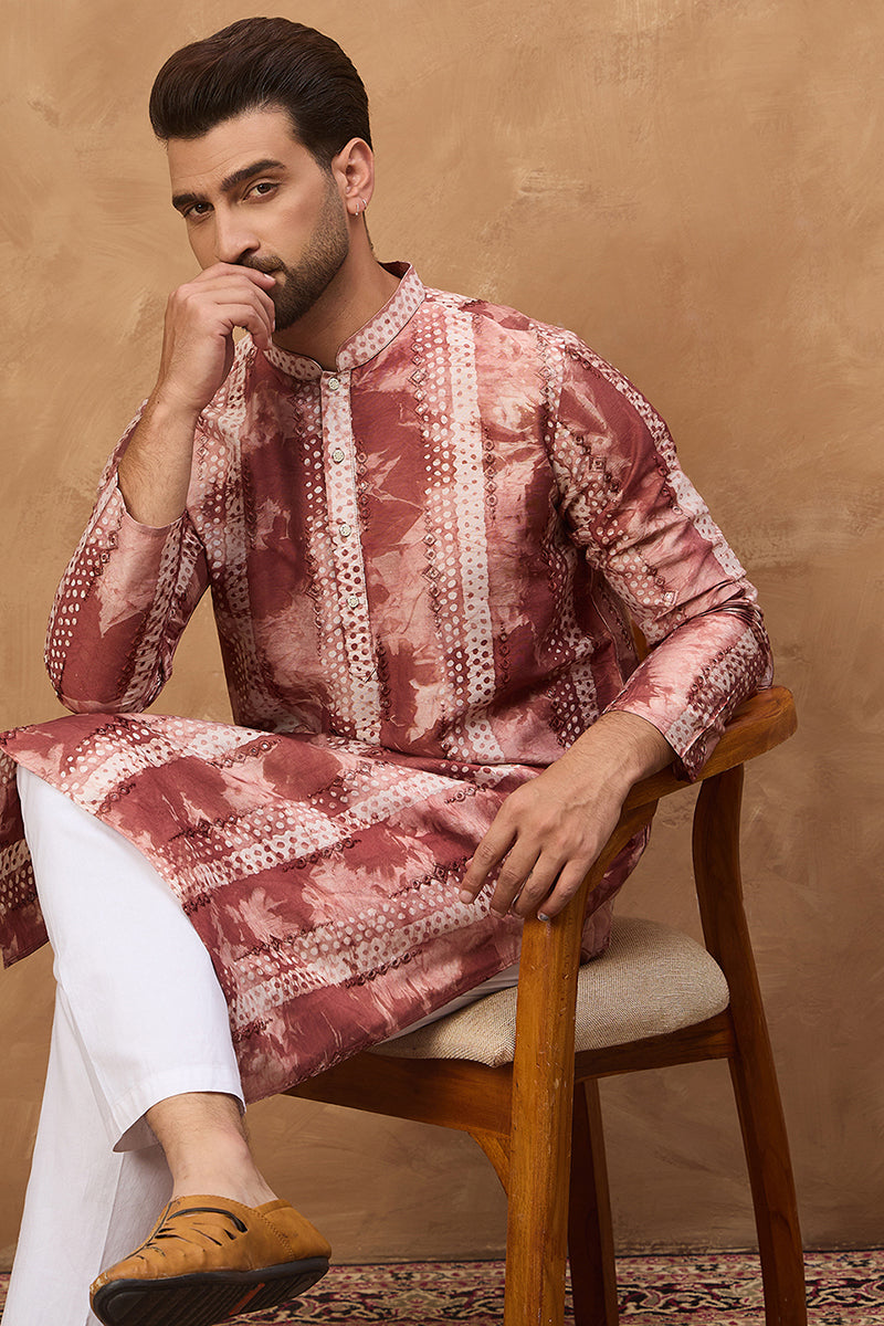 Brown Silk Blend Shibori Embroidered Straight Kurta MKU1539