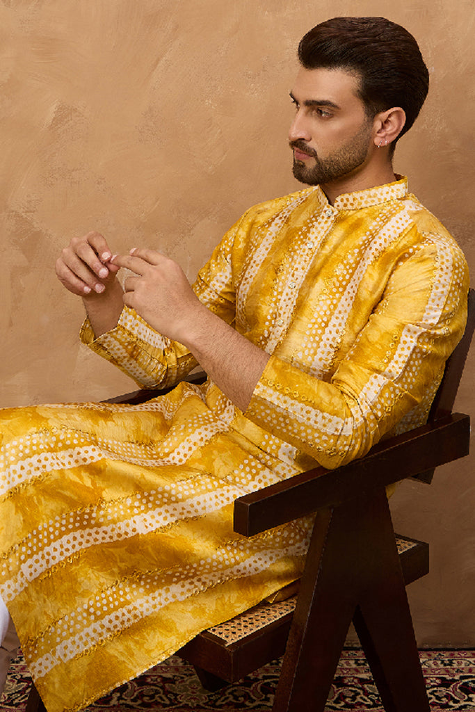 Yellow Silk Blend Shibori Embroidered Straight Kurta MKU1540