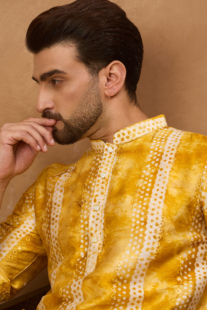 Yellow Silk Blend Shibori Embroidered Straight Kurta MKU1540