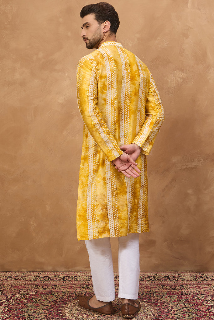 Yellow Silk Blend Shibori Embroidered Straight Kurta MKU1540