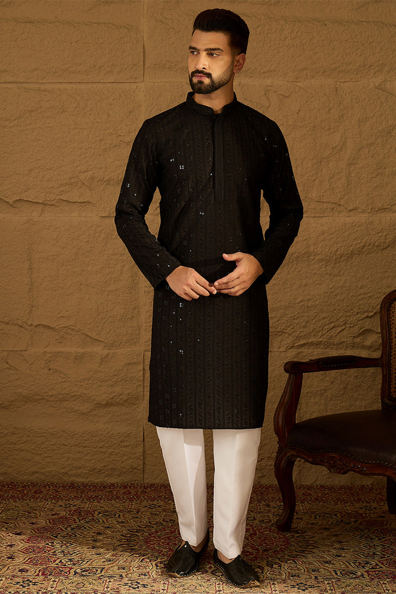 Black Viscose Rayon Solid Embroidered Straight Kurta MKU1554