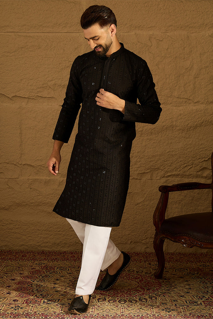 Black Viscose Rayon Solid Embroidered Straight Kurta MKU1554