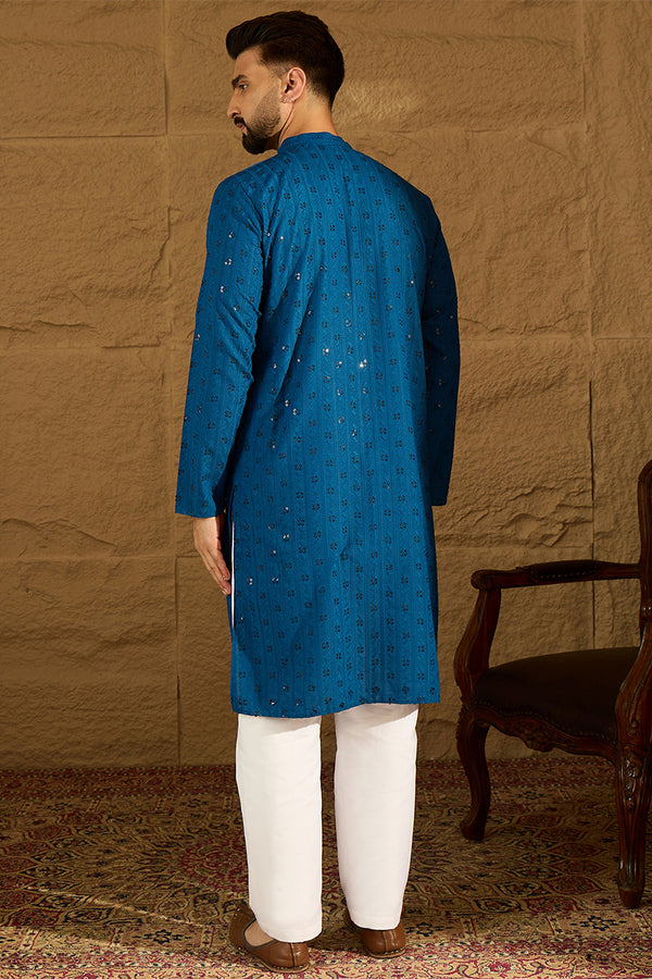 Blue Viscose Rayon Solid Embroidered Straight Kurta MKU1555
