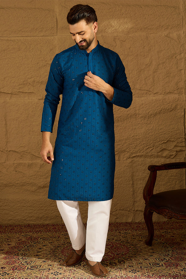 Blue Viscose Rayon Solid Embroidered Straight Kurta MKU1555