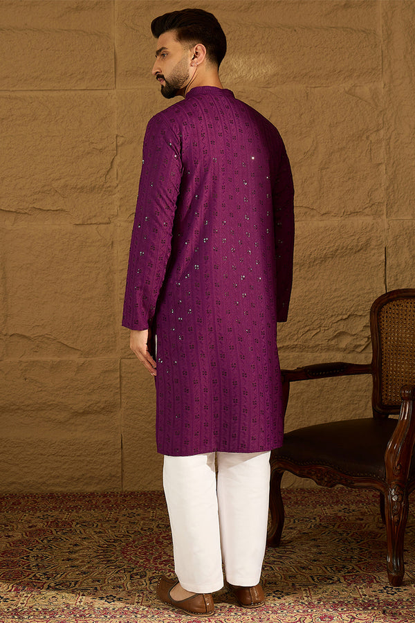 Purple Viscose Rayon Solid Embroidered Straight Kurta MKU1557