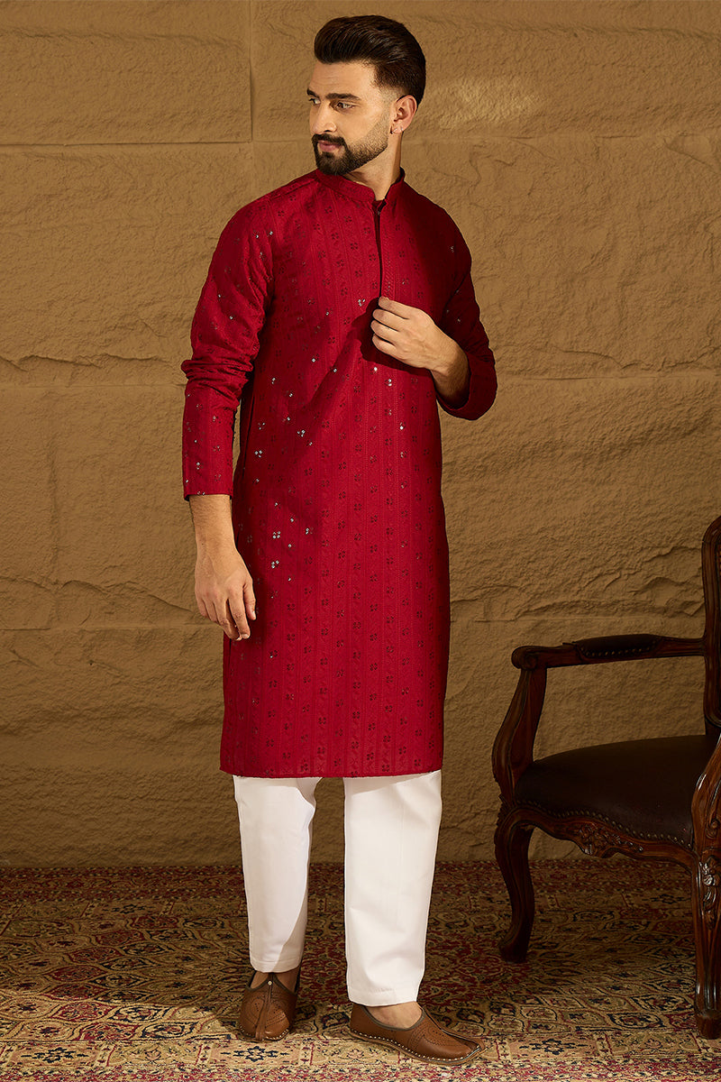 Maroon Viscose Rayon Solid Embroidered Straight Kurta MKU1558