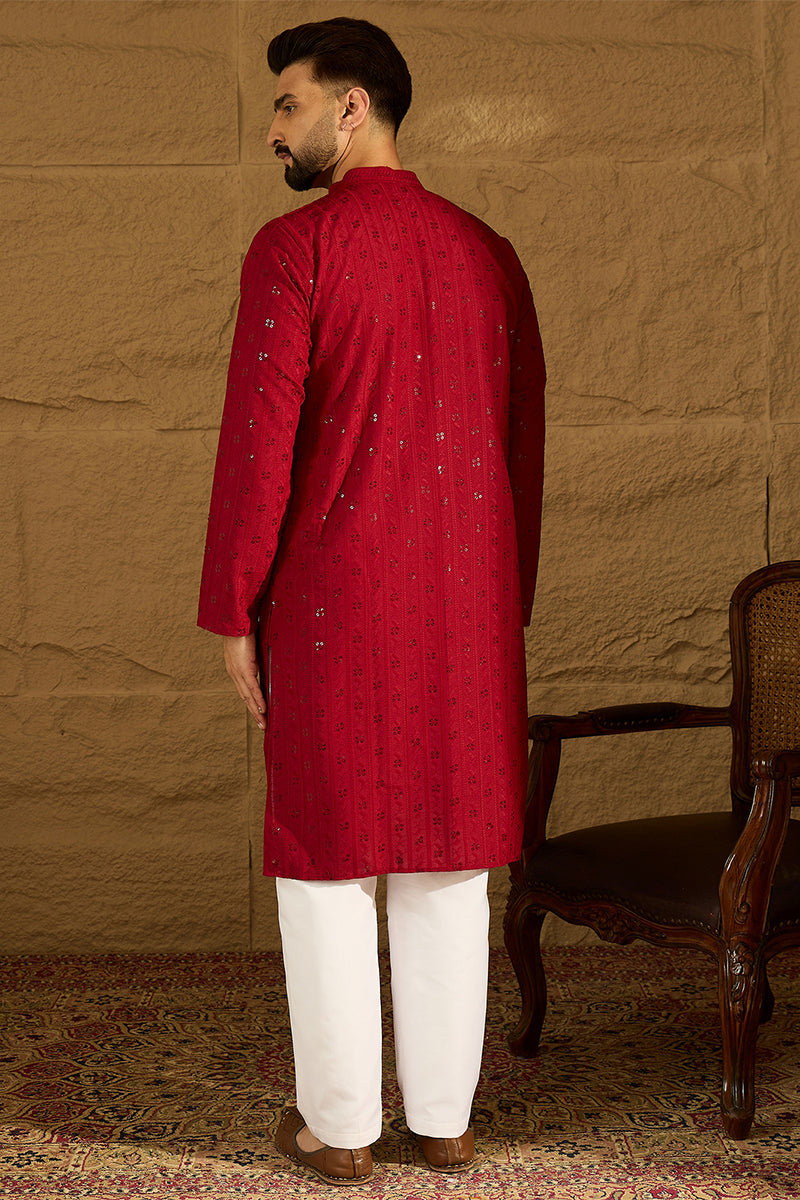 Maroon Viscose Rayon Solid Embroidered Straight Kurta MKU1558