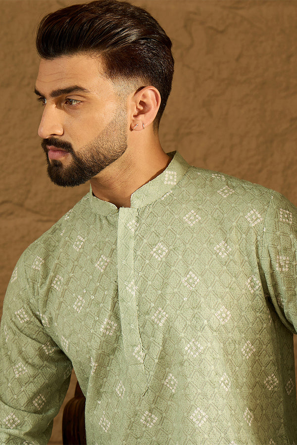 Green Viscose Rayon Bandhani Embroidered Straight Kurta MKU1584