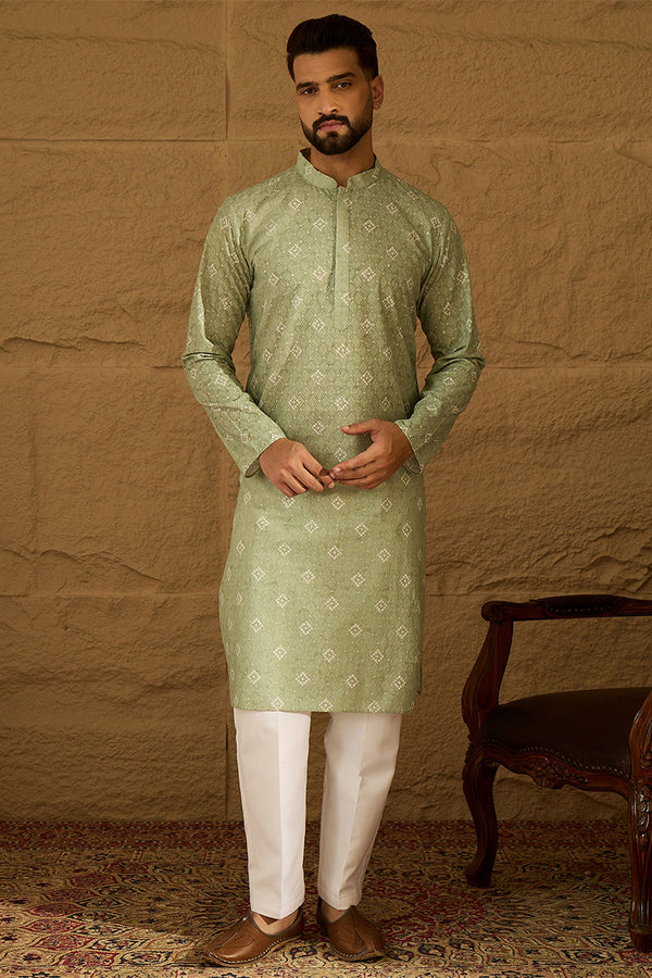 Green Viscose Rayon Bandhani Embroidered Straight Kurta with Trouser MKSET1584