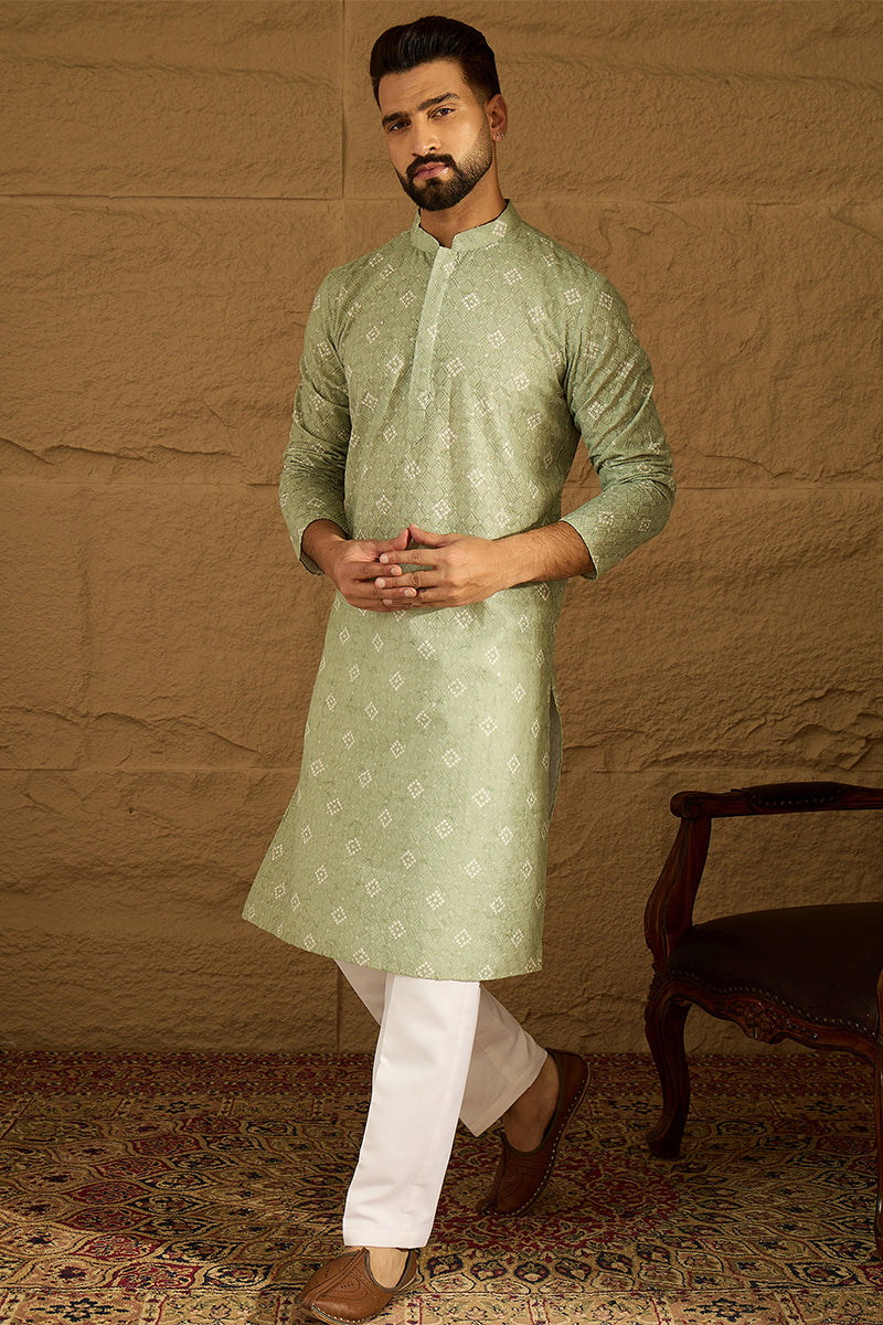 Green Viscose Rayon Bandhani Embroidered Straight Kurta MKU1584