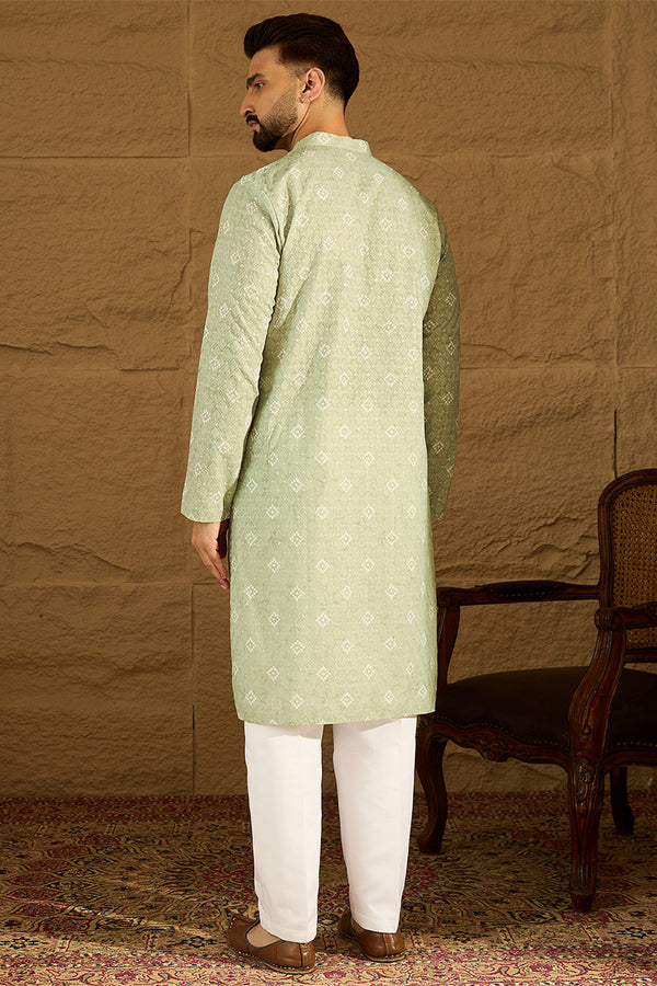 Green Viscose Rayon Bandhani Embroidered Straight Kurta MKU1584