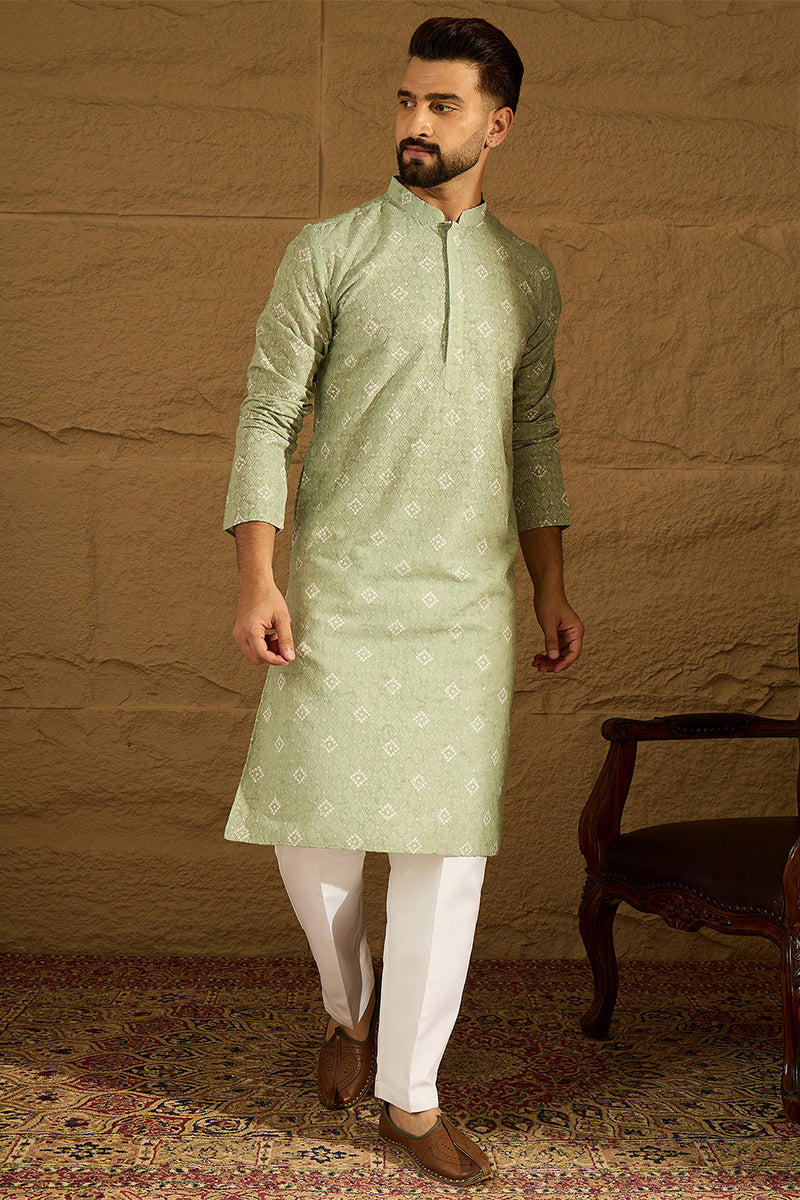 Green Viscose Rayon Bandhani Embroidered Straight Kurta MKU1584