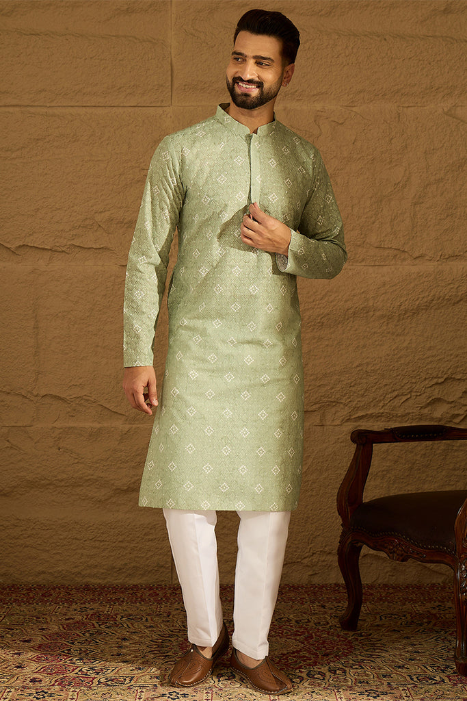 Green Viscose Rayon Bandhani Embroidered Straight Kurta MKU1584