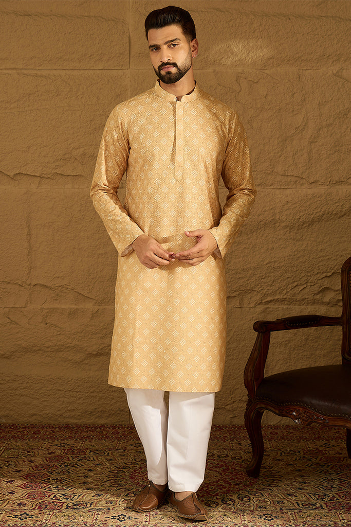 Yellow Viscose Rayon Bandhani Embroidered Straight Kurta with Trouser MKSET1585