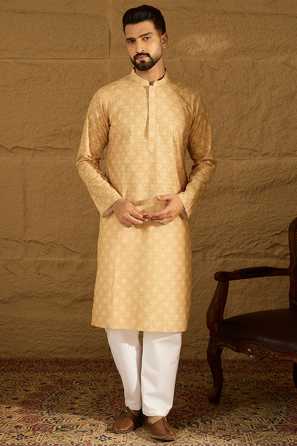 Yellow Viscose Rayon Bandhani Embroidered Straight Kurta with Trouser MKSET1585