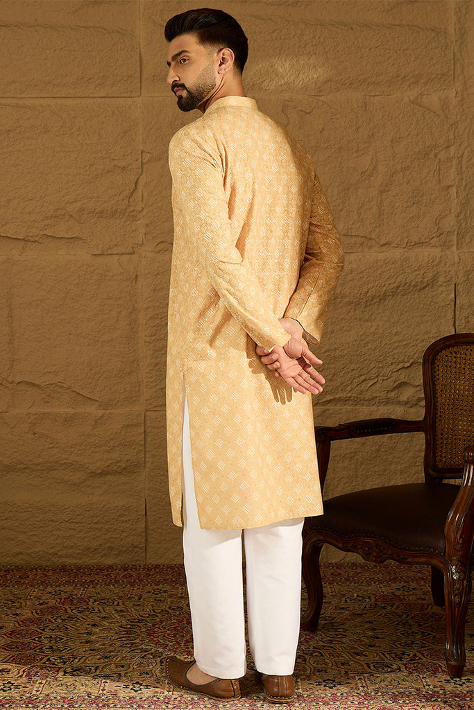 Yellow Viscose Rayon Bandhani Embroidered Straight Kurta MKU1585