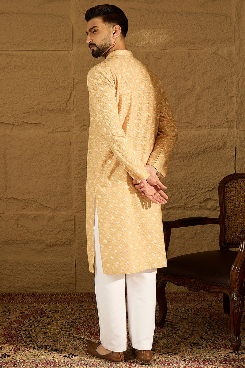 Yellow Viscose Rayon Bandhani Embroidered Straight Kurta with Trouser MKSET1585