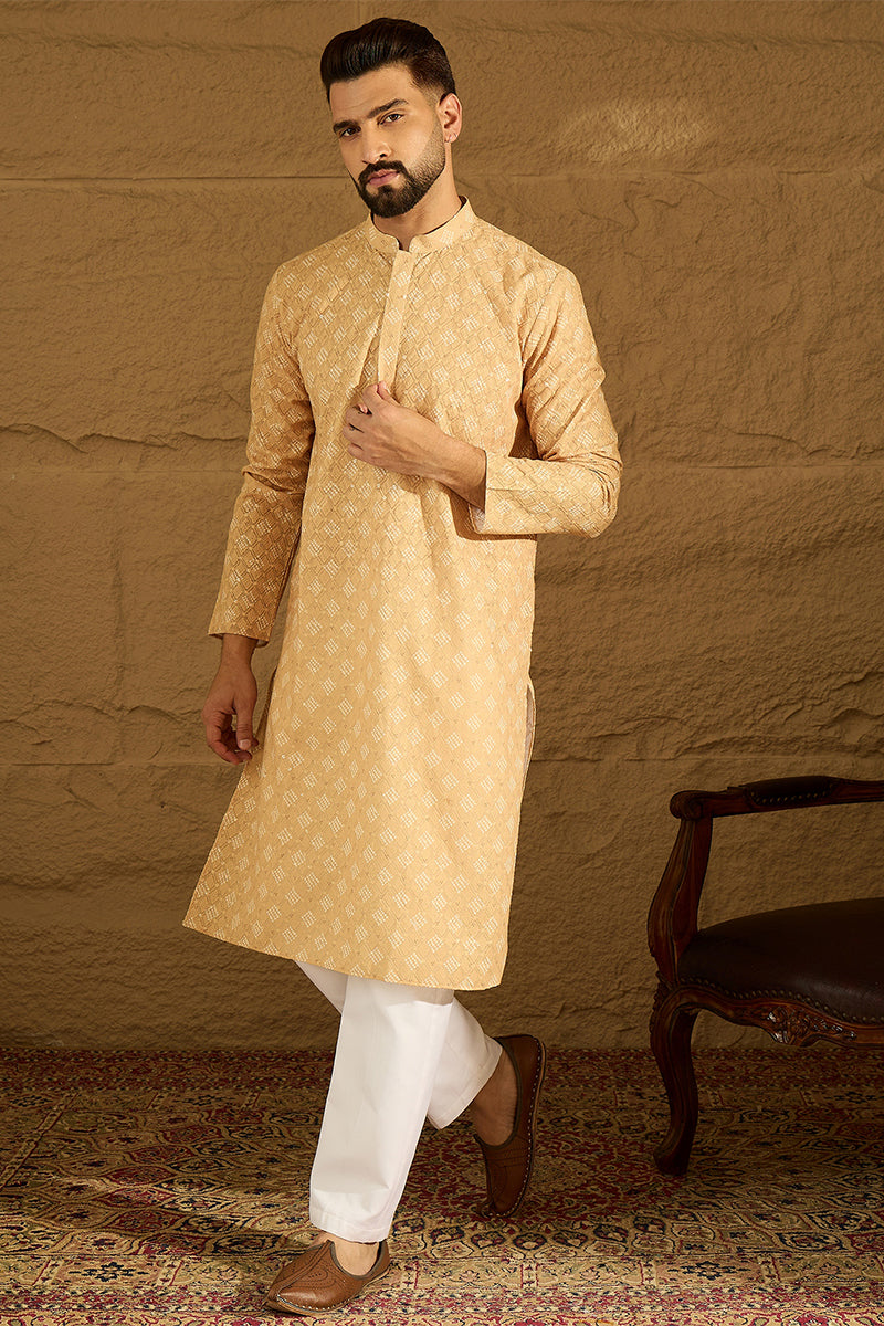 Yellow Viscose Rayon Bandhani Embroidered Straight Kurta MKU1585