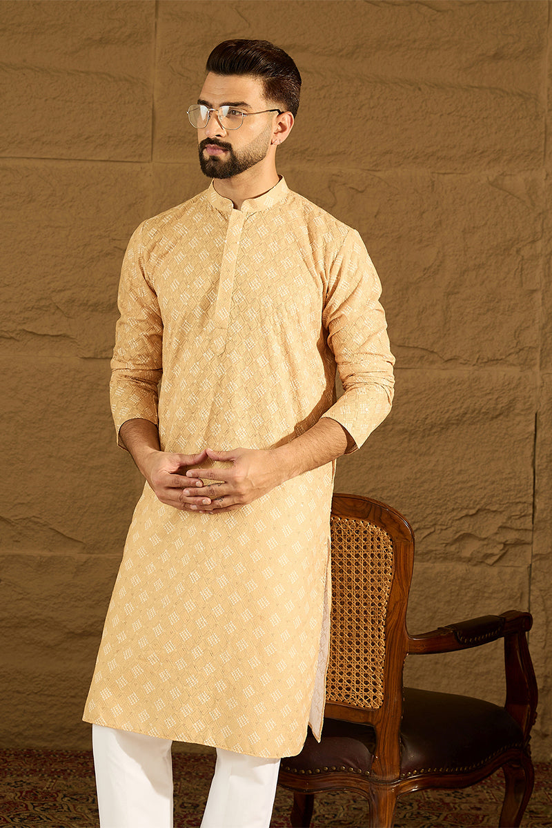 Yellow Viscose Rayon Bandhani Embroidered Straight Kurta MKU1585