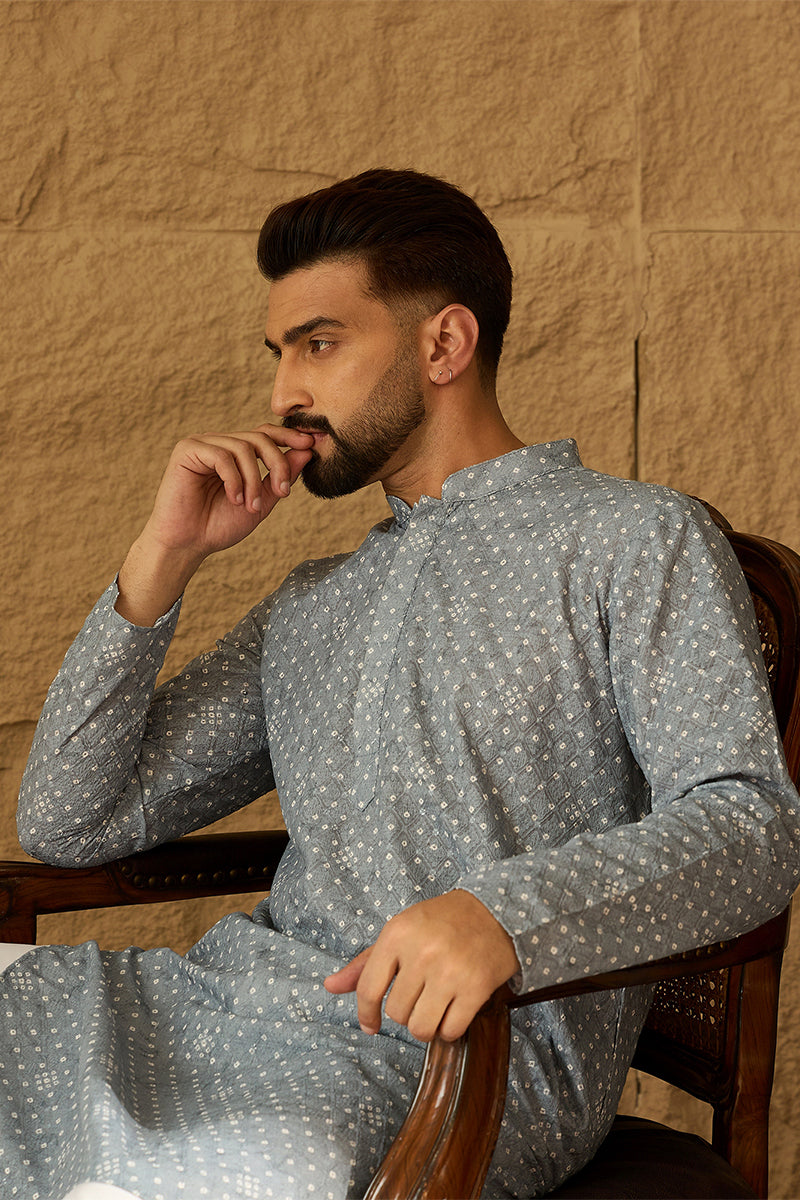 Blue Viscose Rayon Bandhani Embroidered Straight Kurta MKU1586