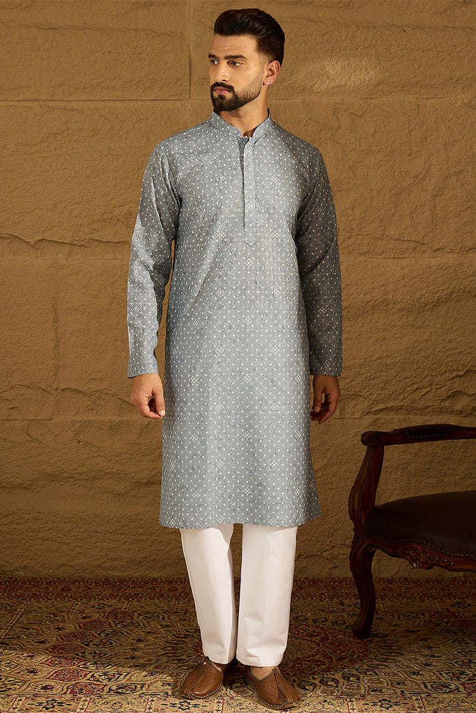 Blue Viscose Rayon Bandhani Embroidered Straight Kurta with Trouser MKSET1586