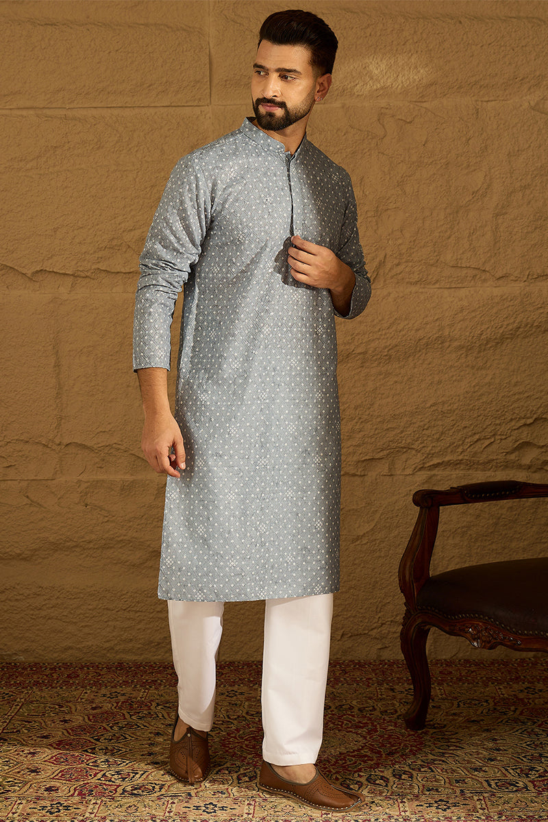 Blue Viscose Rayon Bandhani Embroidered Straight Kurta MKU1586