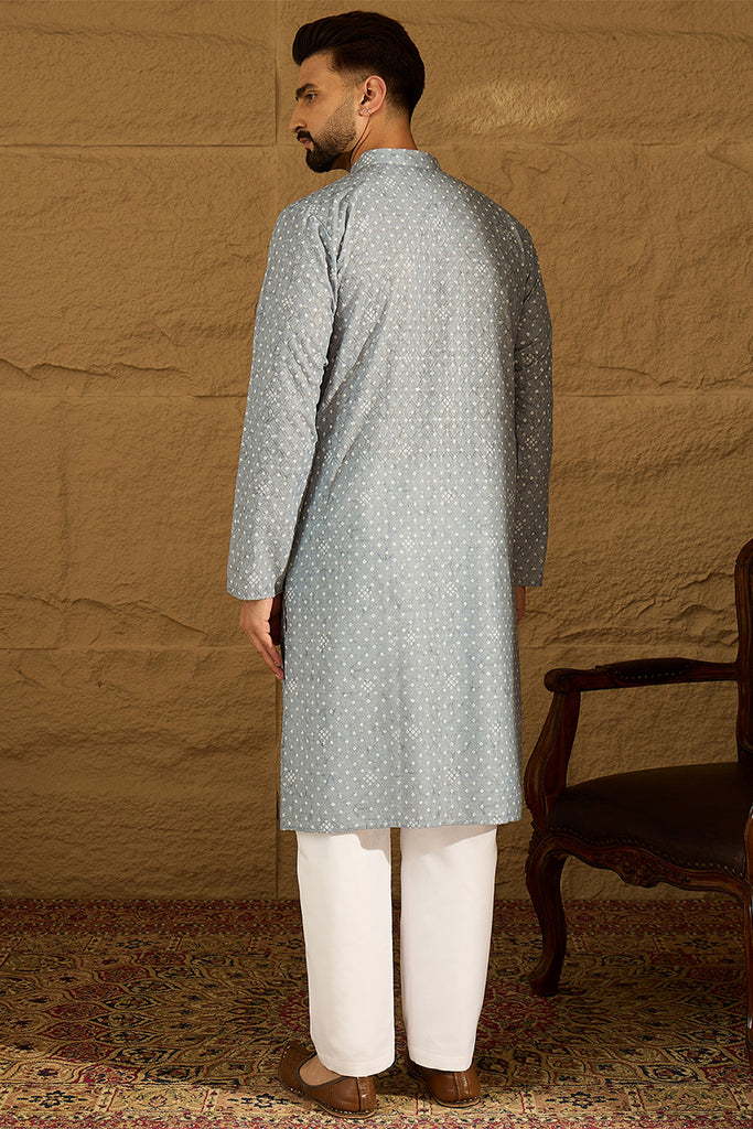 Blue Viscose Rayon Bandhani Embroidered Straight Kurta with Trouser MKSET1586