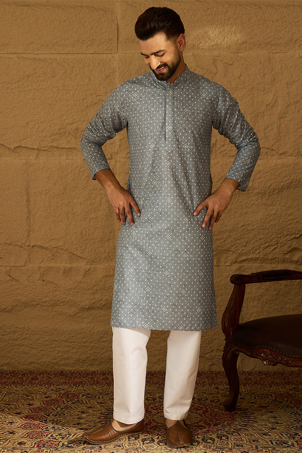 Blue Viscose Rayon Bandhani Embroidered Straight Kurta with Trouser MKSET1586