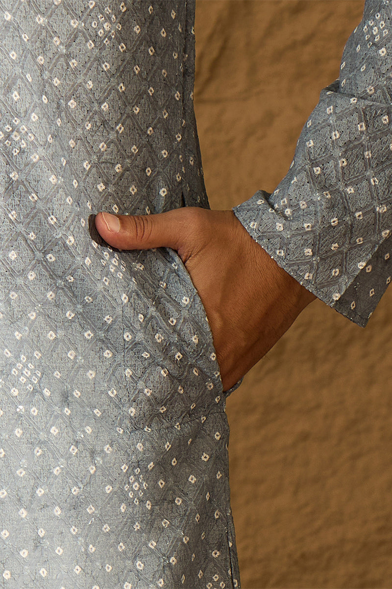 Blue Viscose Rayon Bandhani Embroidered Straight Kurta with Trouser MKSET1586