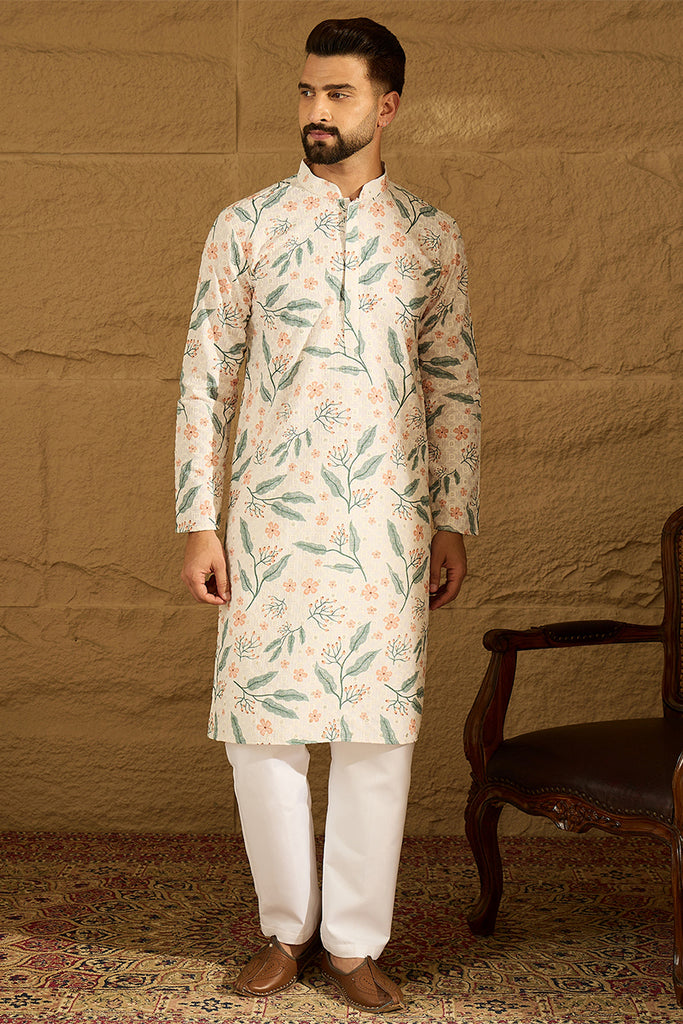 White Viscose Rayon Floral Embroidered Straight Kurta MKU1597