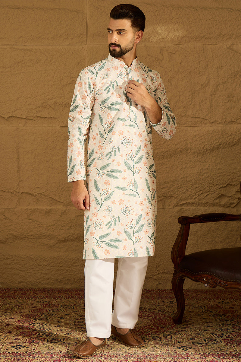 White Viscose Rayon Floral Embroidered Straight Kurta MKU1597
