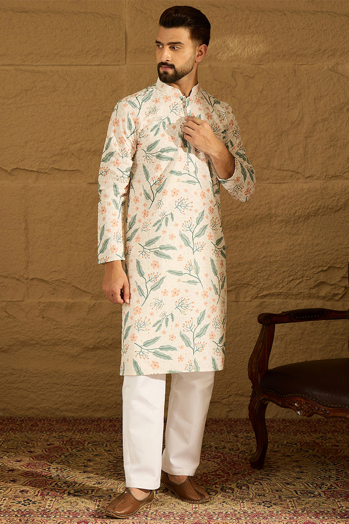 White Viscose Rayon Floral Embroidered Straight Kurta with Trouser MKSET1597