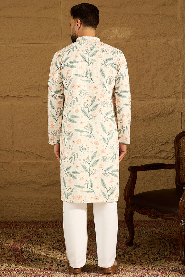 White Viscose Rayon Floral Embroidered Straight Kurta MKU1597