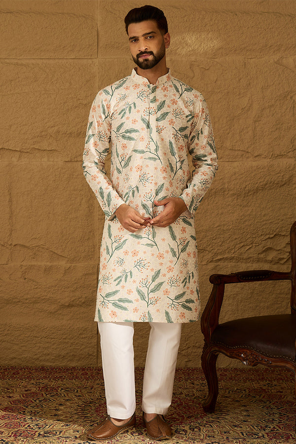 White Viscose Rayon Floral Embroidered Straight Kurta with Trouser MKSET1597