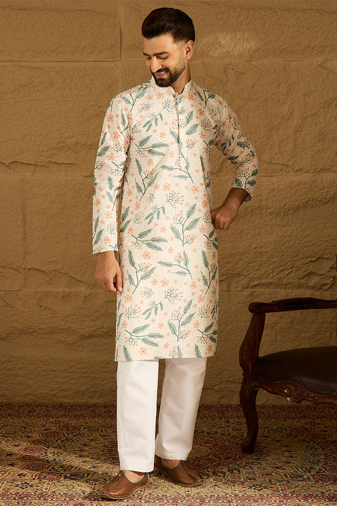 White Viscose Rayon Floral Embroidered Straight Kurta with Trouser MKSET1597