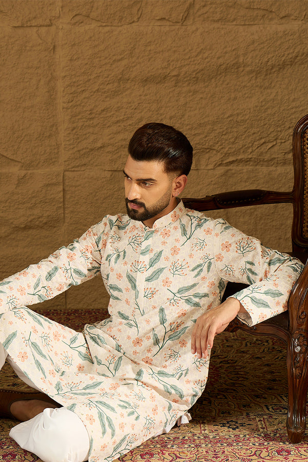 White Viscose Rayon Floral Embroidered Straight Kurta with Trouser MKSET1597
